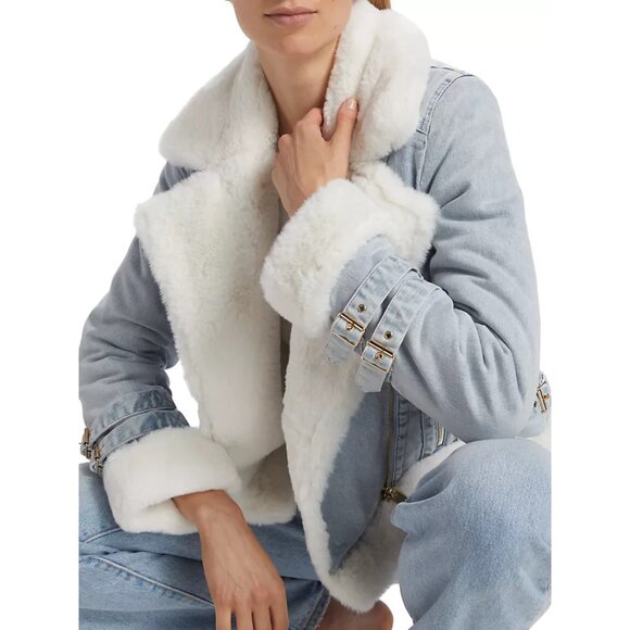NEW Generation Love - Size M, Molly Denim & Faux Fur Moto Jacket - Light Blue - Picture 6 of 7